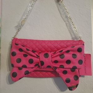 Betsey Johnson Pink & Black Polka Dot Bow Bag